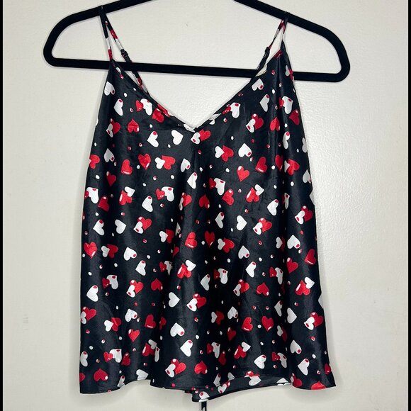 FREDERICK'S OF HOLLYWOOD Sexy Hearts Top Lace-Up Back Cami Lingerie Size L - Picture 1 of 5